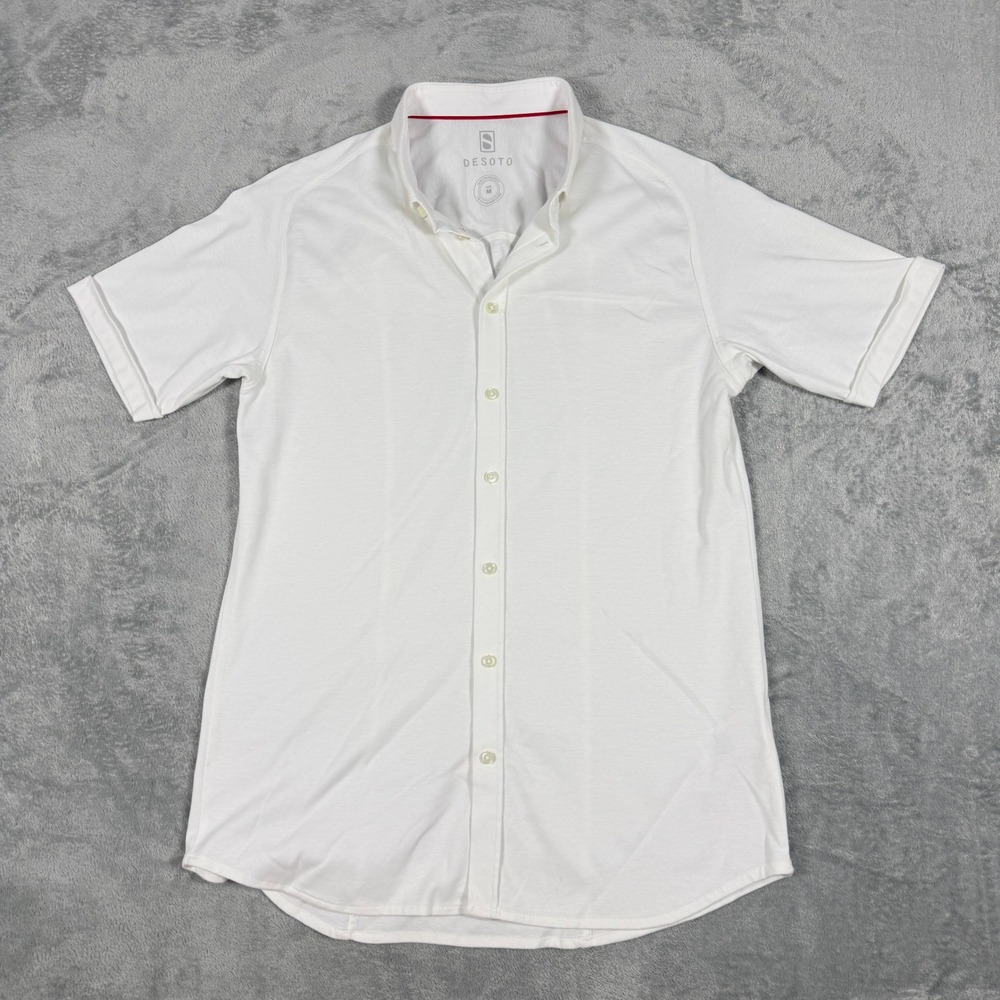 Desoto Mens M White Short Sleeve Button Down Shirt Cotton Jersey Knit 21031/3